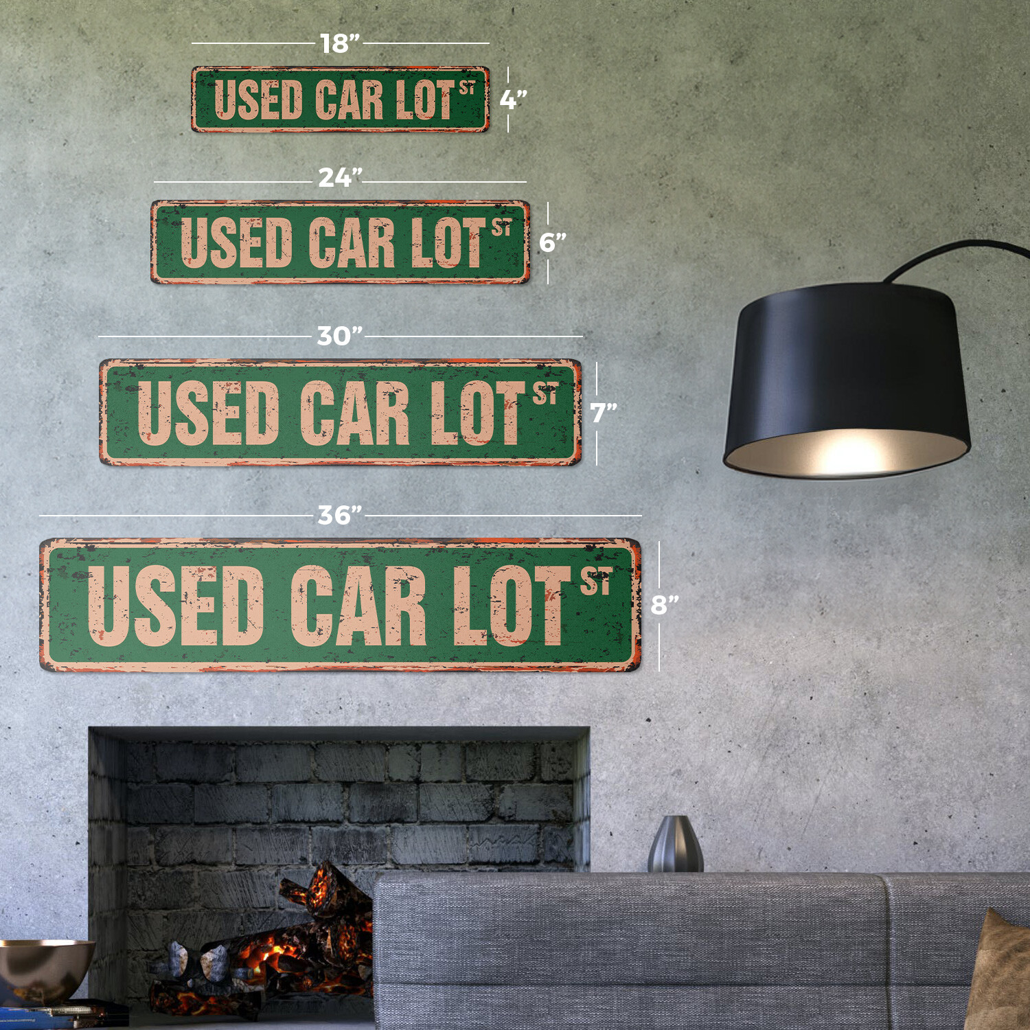 USED CAR LOT Vintage Street Sign Metal Plastic car salesman old lemons vehicles