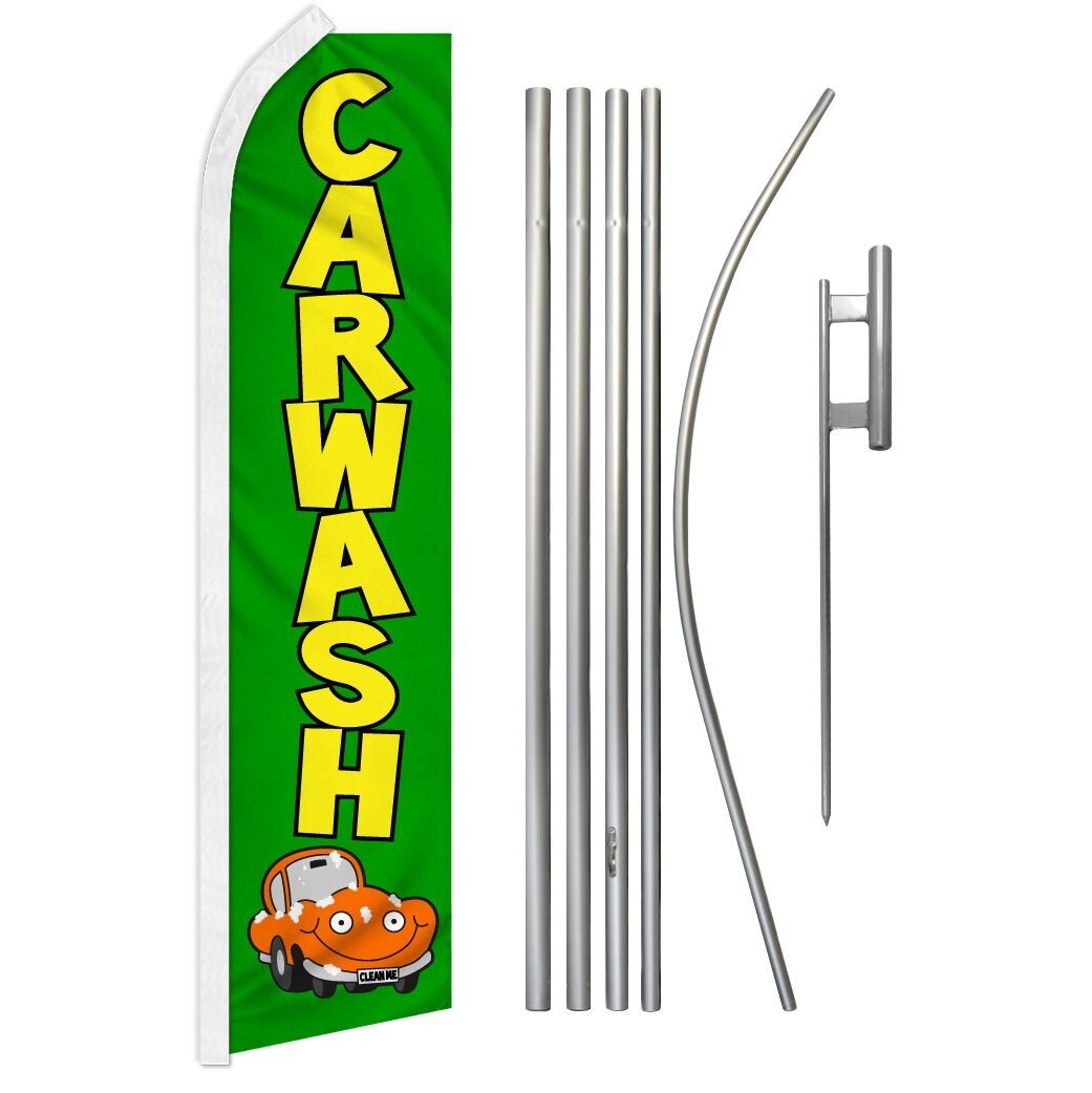 Car Wash (Green) Swooper Advertising Flag & Pole Kit