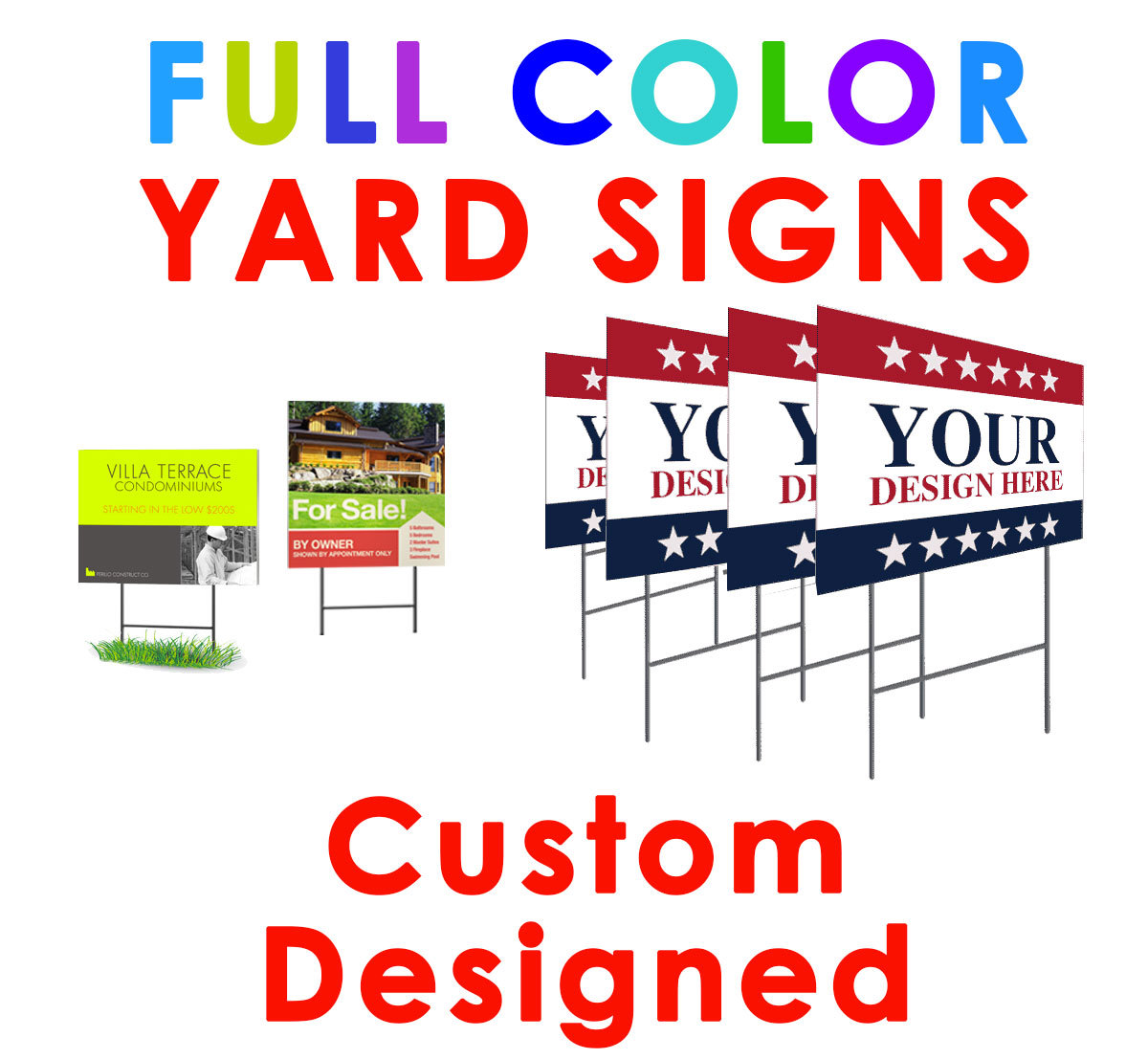 2 Custom Printed Coroplast Yard Signs full color 4mm 2 Sided Personalized+Stand