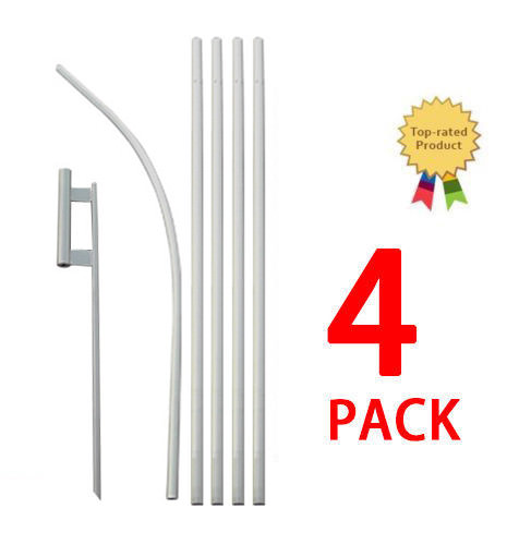 Feather Flutter Swooper Flag 16′ POLE + SPIKE Ground Stake Mount KIT 4 PACK