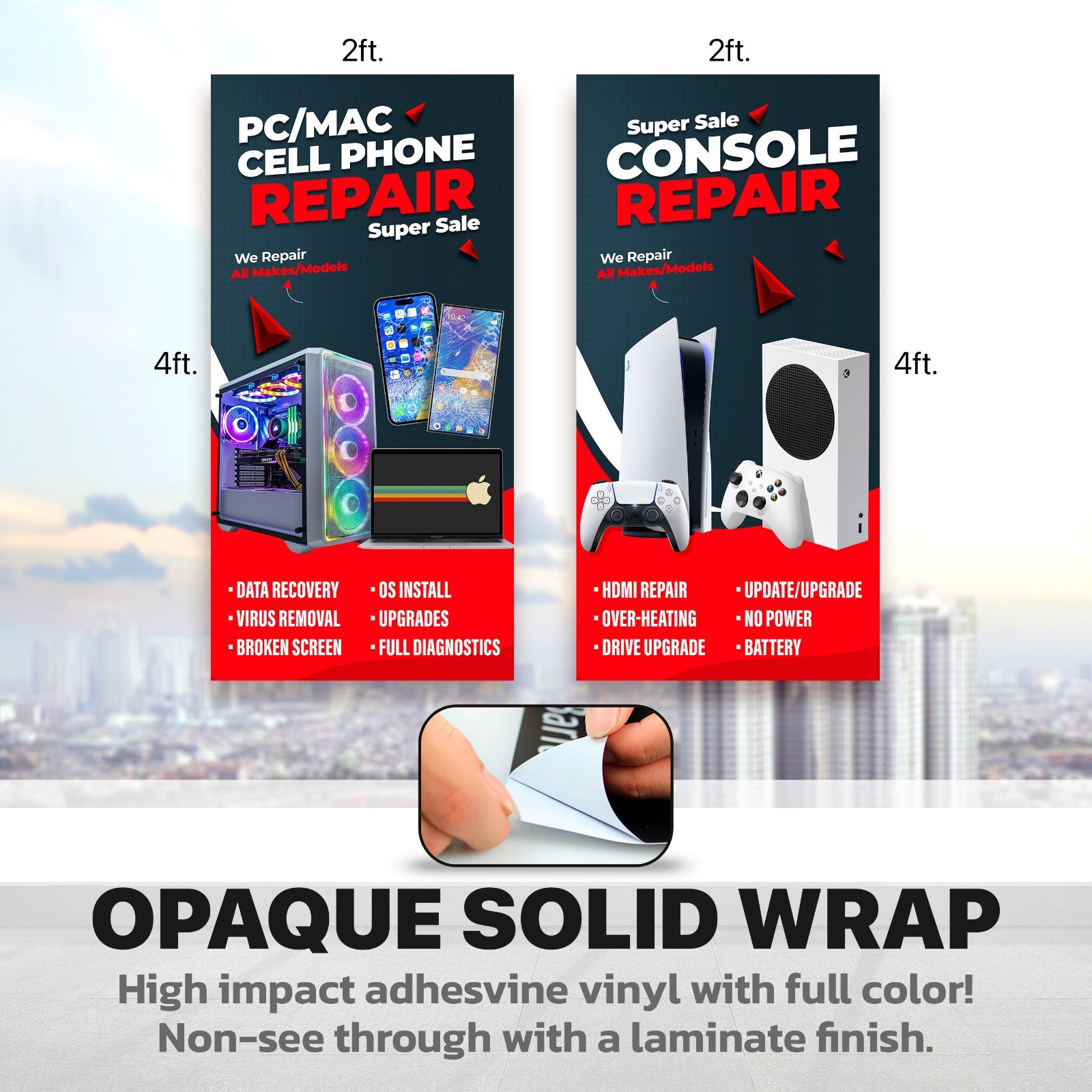 Cell Phone Computer Console Repair Window Wrap Decals Storefront Signs Poster