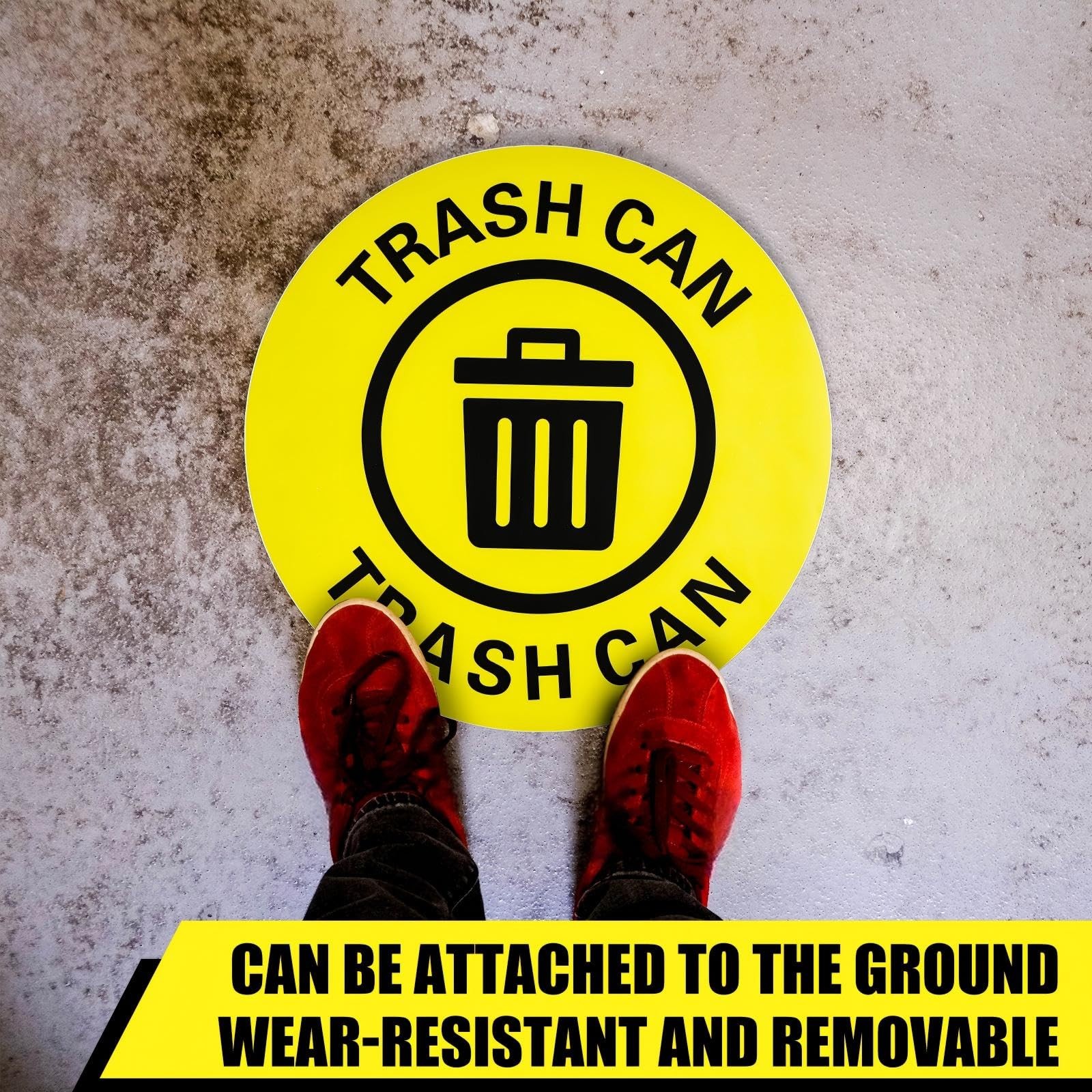 10 Pack Trash Can Sign Stickers 17 x 17 Inches Large Yellow & Black Self-adhe…