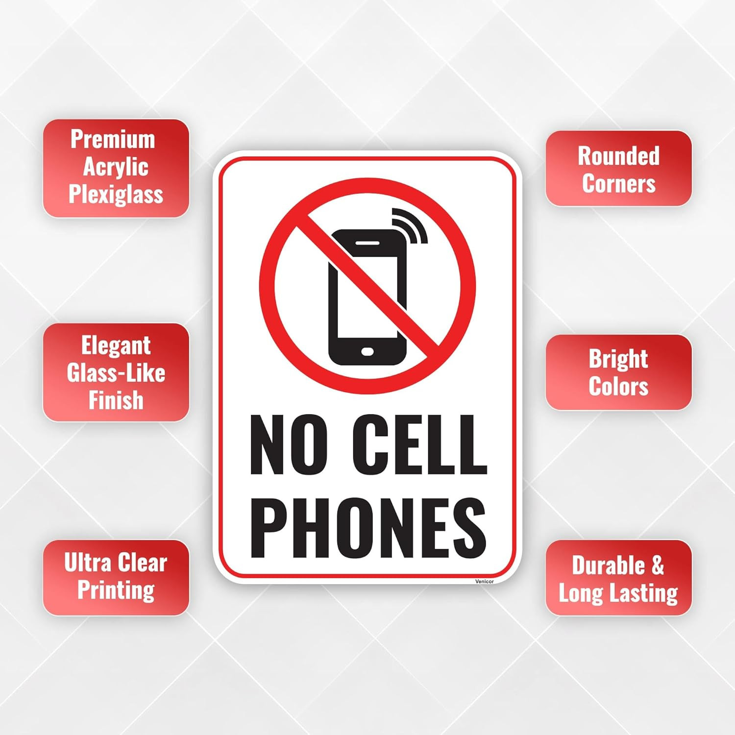 1PC No Cell Phone Use Sign, 7 X 5 Inches – Acrylic – No Phone Zone Poster Sticke