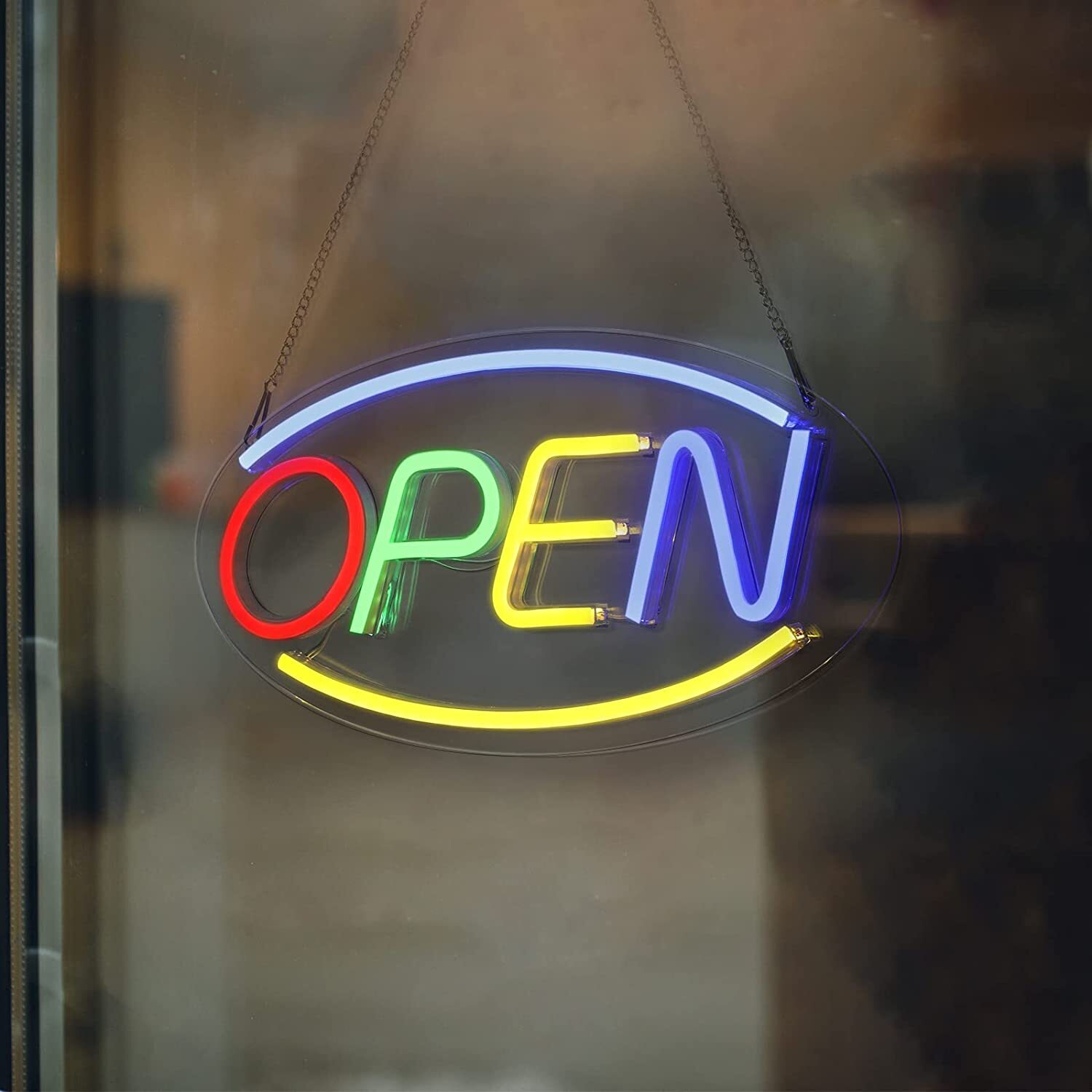 16.5″ x 8″ Ultra Bright LED Neon Light OVAL OPEN Business Sign for Office, Bar