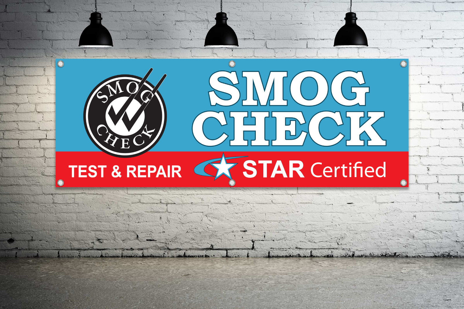 SMOG CHECK Generic Vinyl Banner Sign Star Certified Mechanic Auto Shop Garage