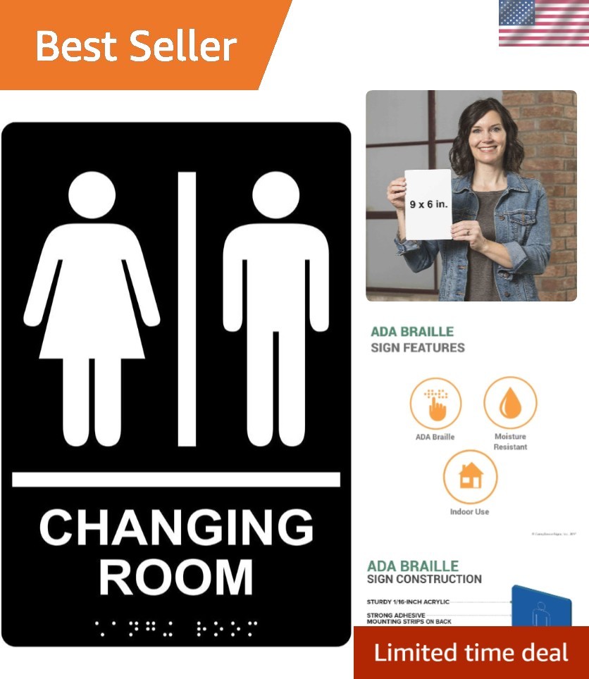 9×6 Inch Acrylic Changing Room Sign with Braille & Easy Mount Adhesive Strips