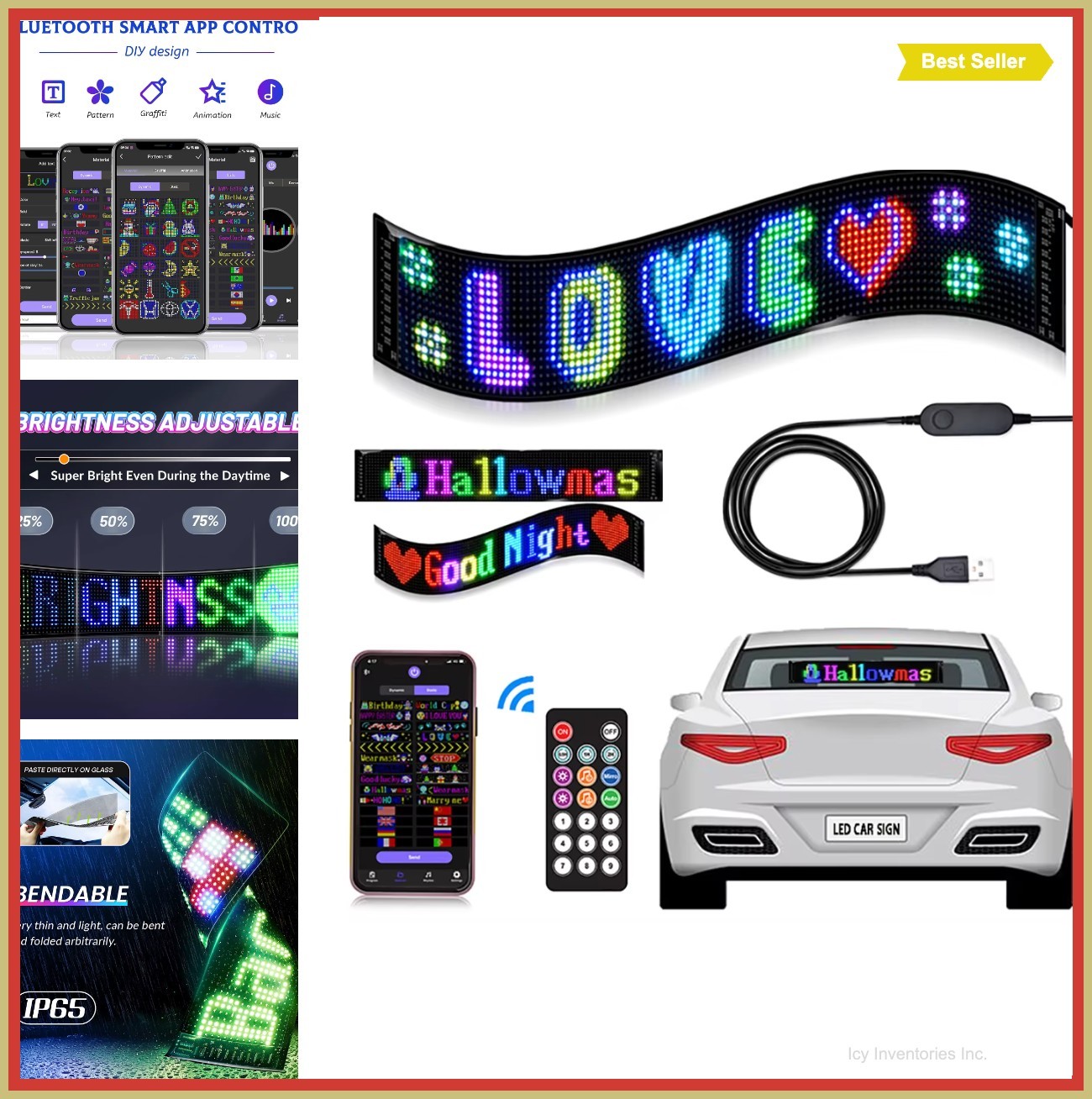 LED Scrolling Sign Matrix Panel Remote Control Bluetooth App Car Advertising DC