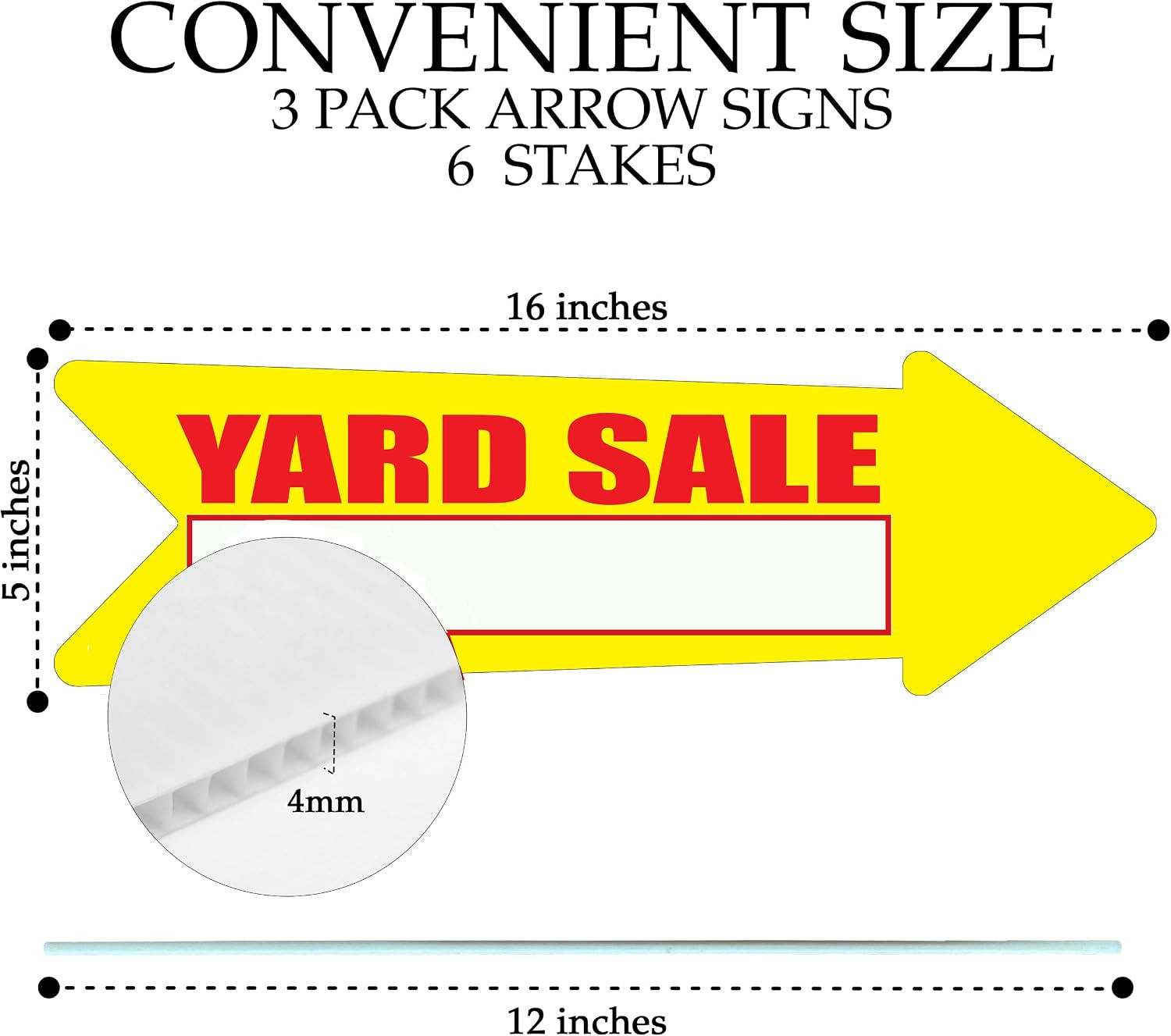 Yellow Yard Sale Arrows Yard Sign Double Sided with Stakes Large 16 Inch by 5 In